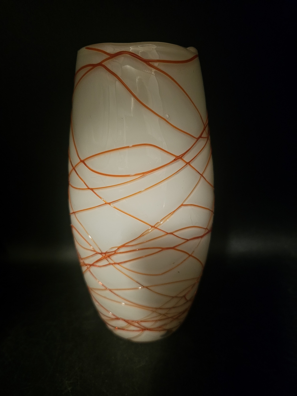 Vintage Murano Hand Blown Cased Glass Vase With Red Spider Overlay